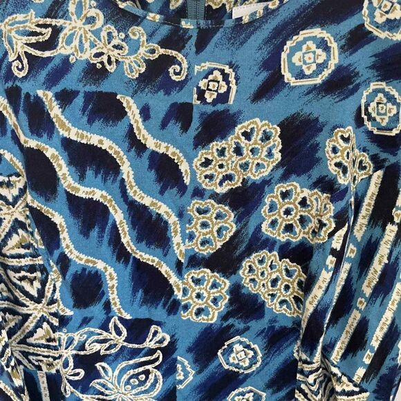 American Vintage Maggie Lawrence 100% Rayon Blue Aztec Midi Dress Sz Small - Picture 4 of 6